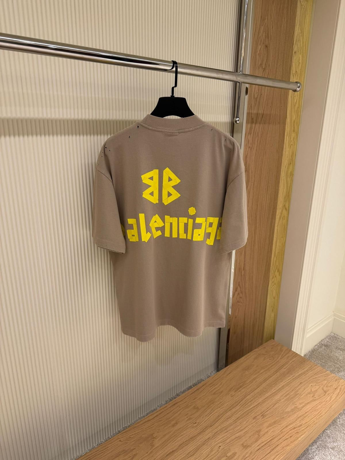 Balenciaga Distressed Oversized Logo T-Shirt – Beige & Yellow