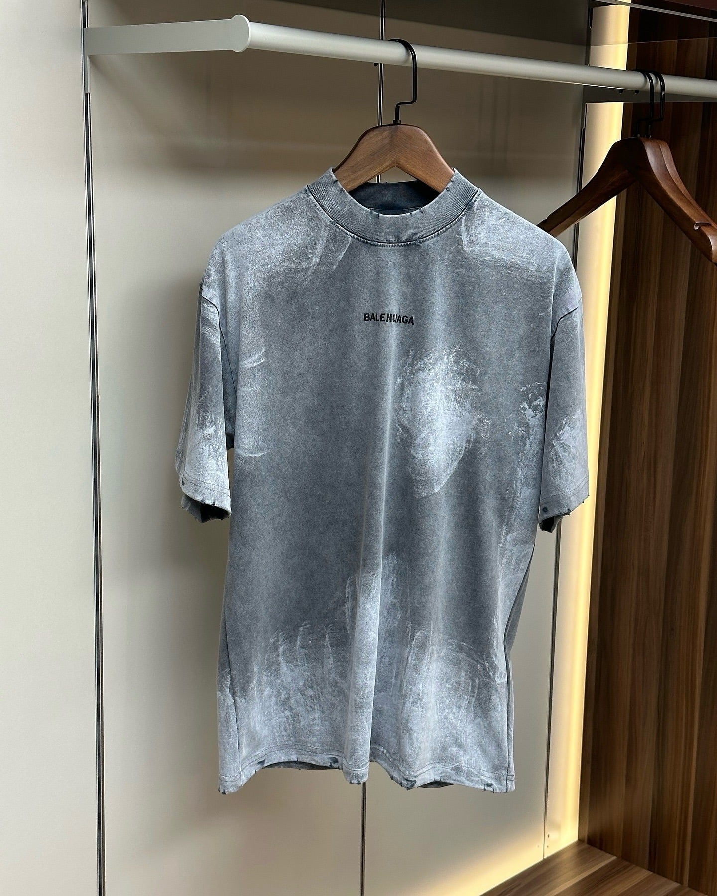 Balenciaga Distressed Logo T-Shirt in Washed Grey