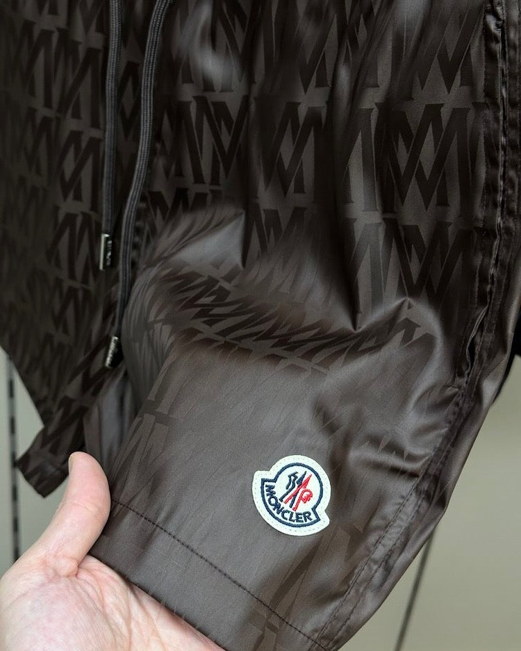Moncler Brown Patterned Swim Shorts – Logo Patch Detail