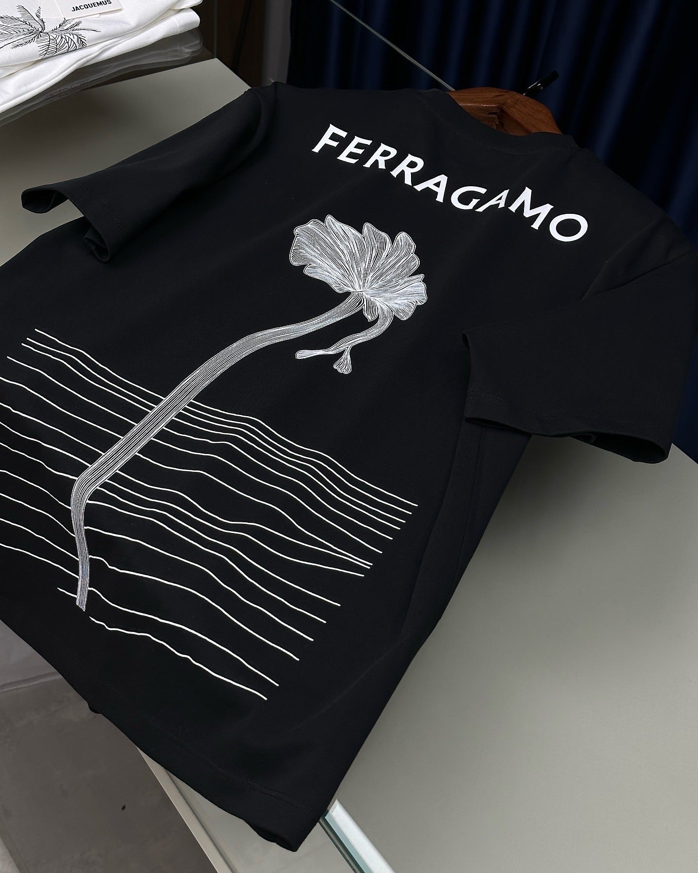 Ferragamo Black T-Shirt with Graphic Embroidery