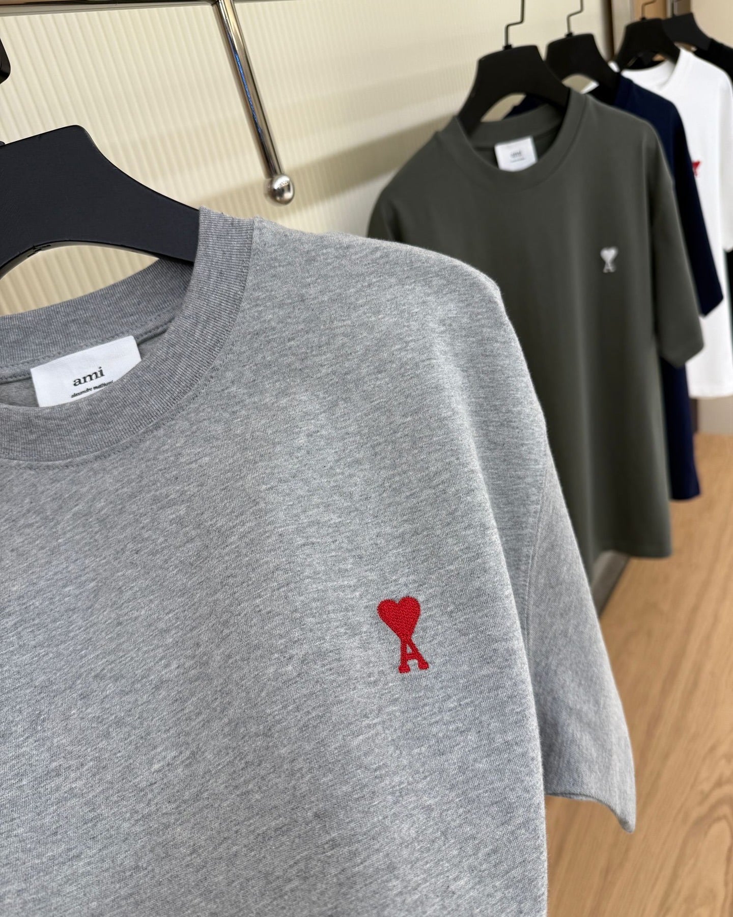 AMI Paris De Coeur Logo T-Shirt – Grey Marl