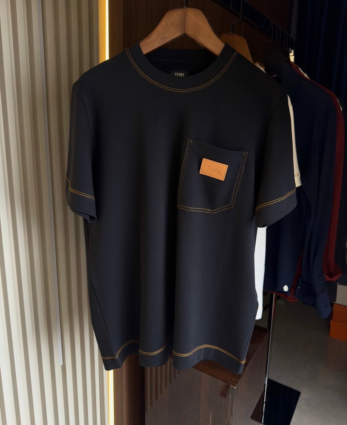 Fendi black Contrast Stitch Pocket T-Shirt – Premium Cotton Crew Neck