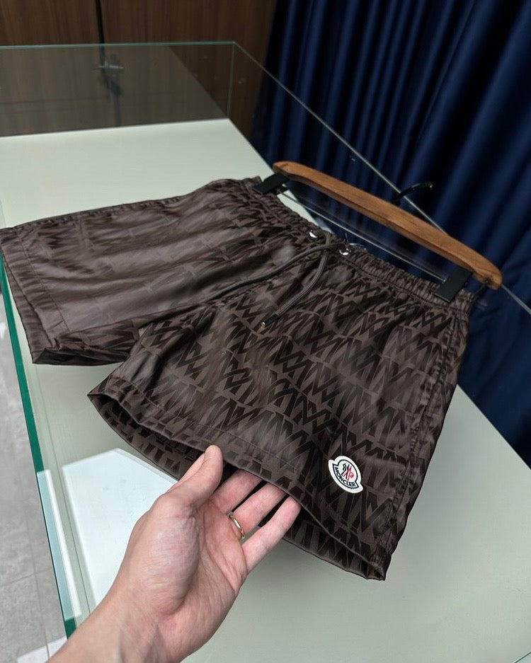 Moncler Brown Patterned Swim Shorts – Logo Patch Detail