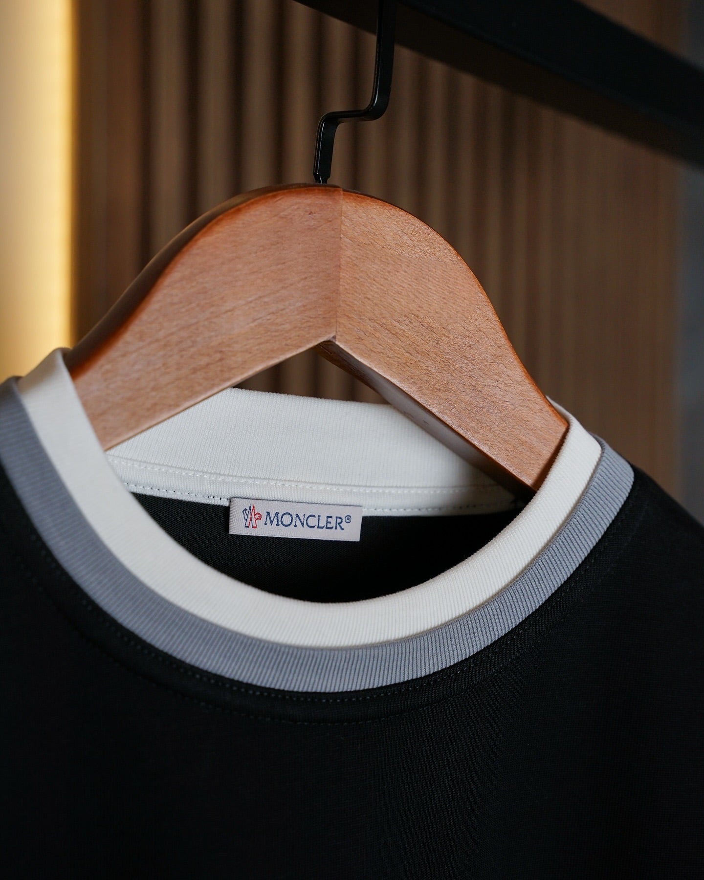 Moncler Black Contrast Collar Logo T-Shirt