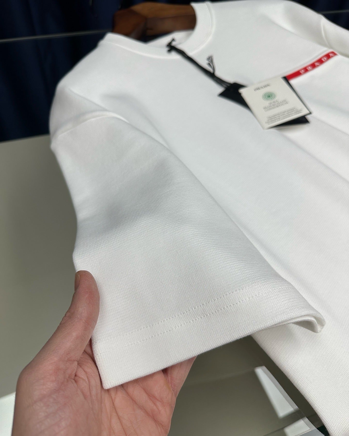 Prada White Cotton T-Shirt with Red Line Logo