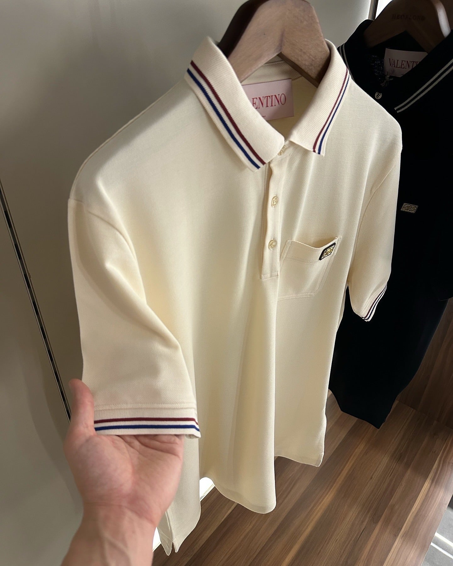 Valentino BeigePolo Shirt with Contrast Collar Trim
