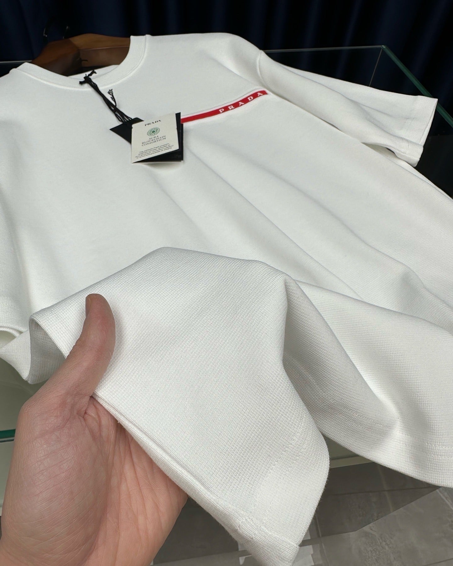 Prada White Cotton T-Shirt with Red Line Logo