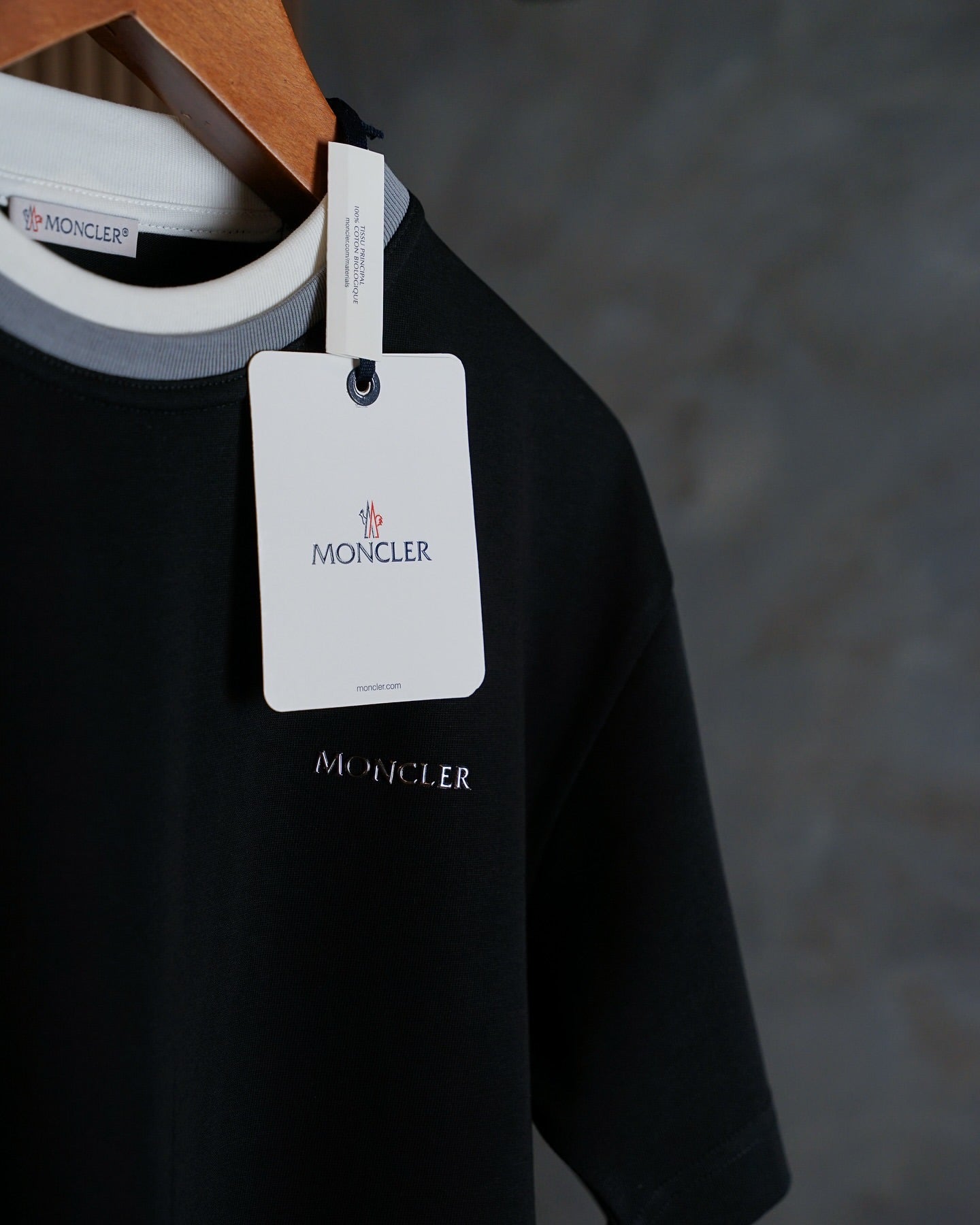 Moncler Black Contrast Collar Logo T-Shirt