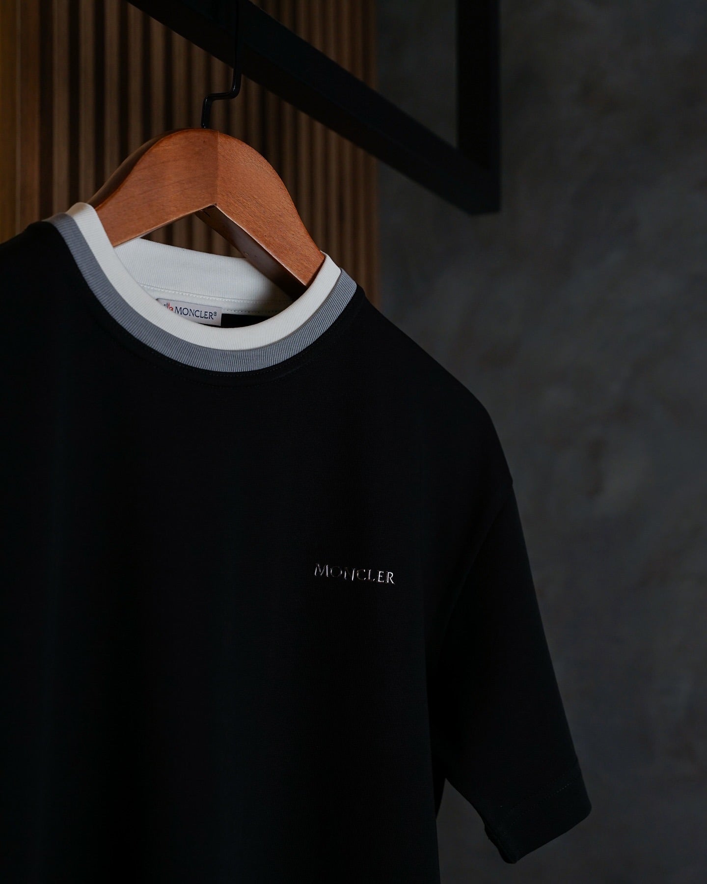 Moncler Black Contrast Collar Logo T-Shirt