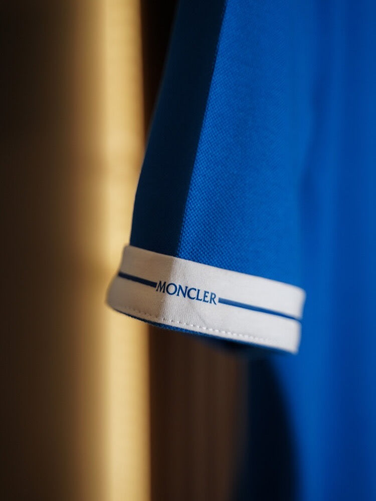 Moncler White Polo Shirt with Contrast Tipped Sleeves