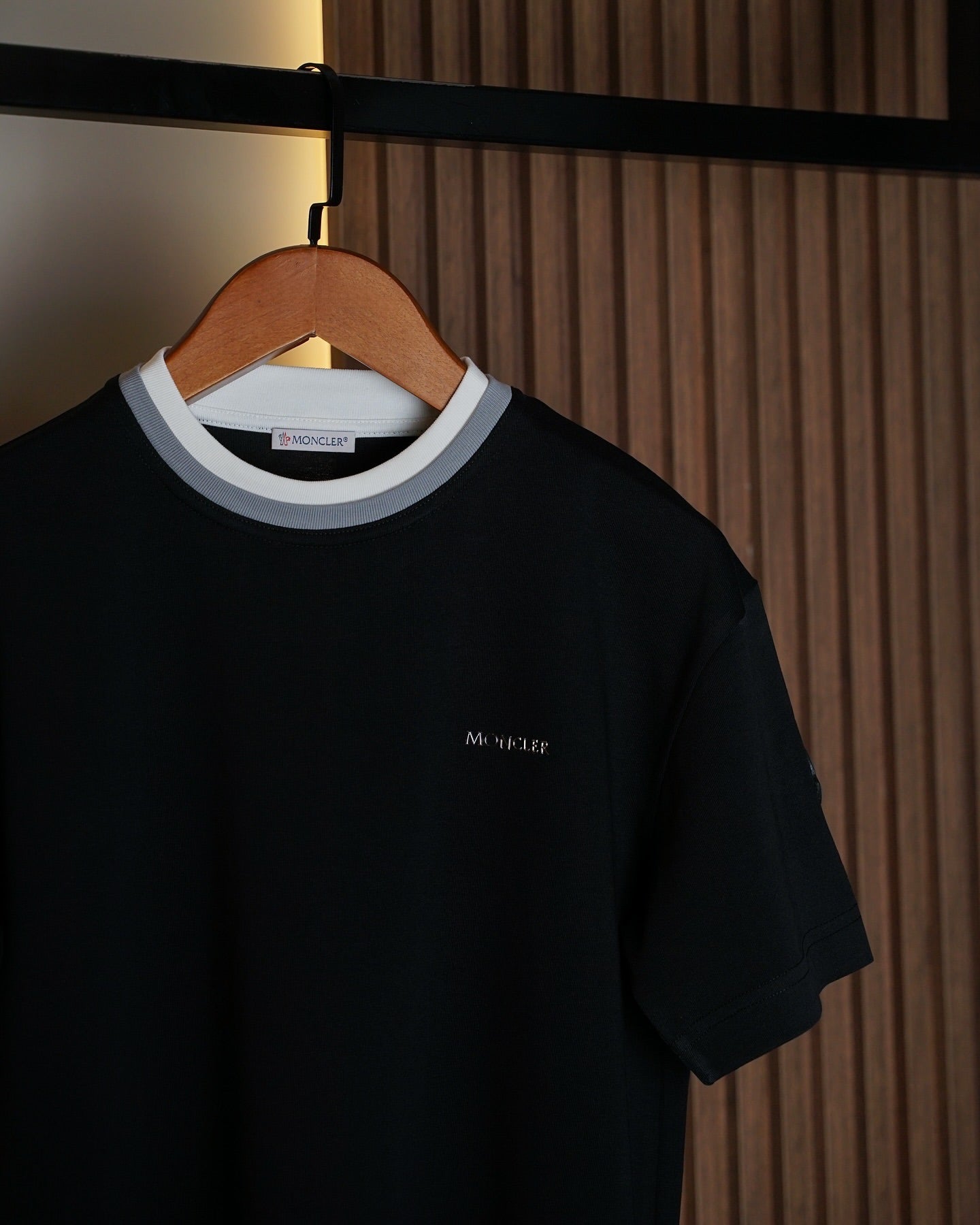 Moncler Black Contrast Collar Logo T-Shirt
