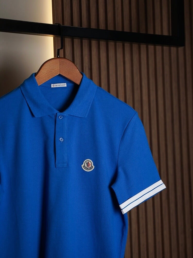Moncler White Polo Shirt with Contrast Tipped Sleeves