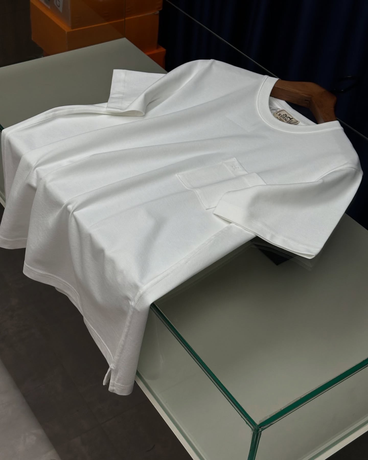 Hermès White Cotton T-Shirt with Sleeve Pocket & Embroidered “H” Logo
