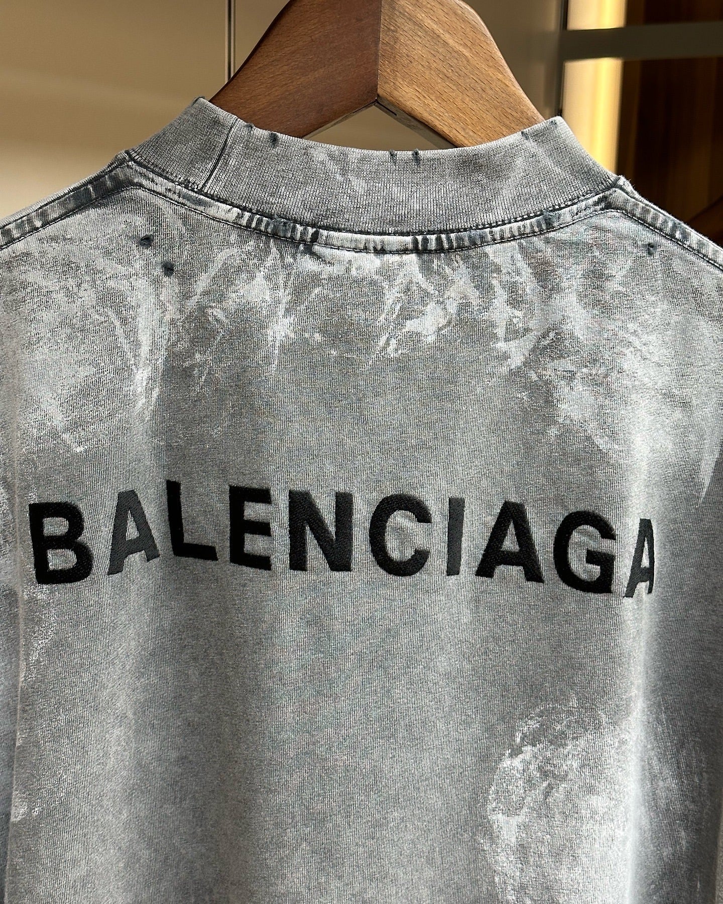 Balenciaga Distressed Logo T-Shirt in Washed Grey