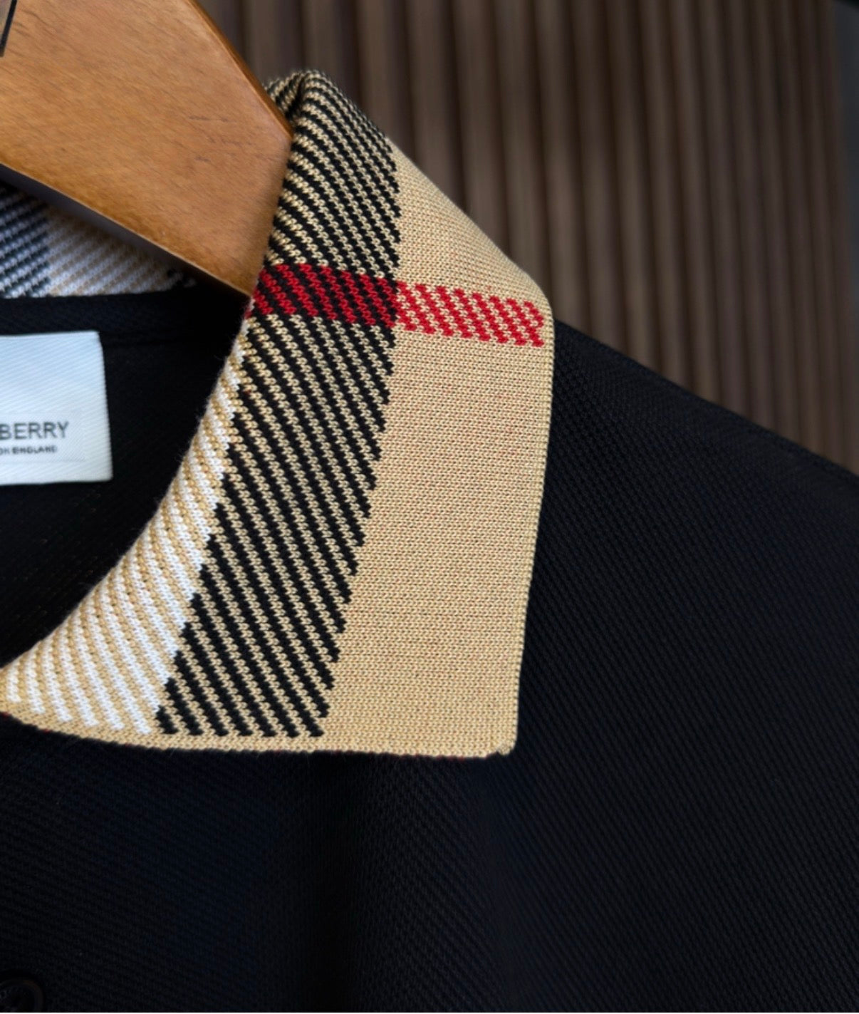 Burberry Black Polo Shirt – Iconic Check Collar – Premium Cotton – Men’s