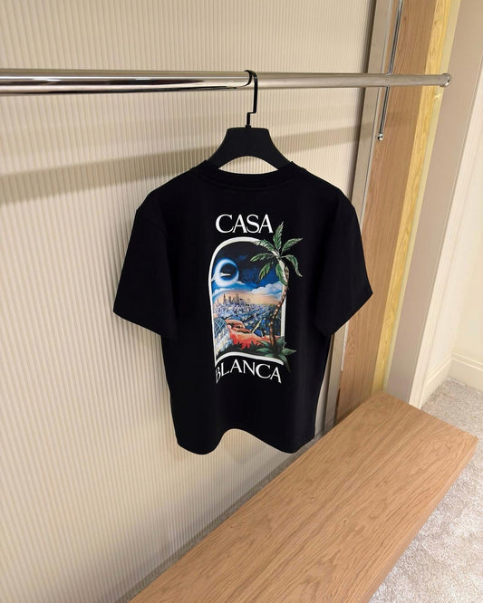 Casablanca Black T-Shirt with City Graphic