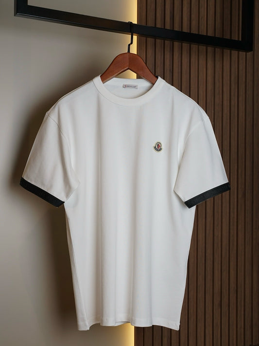 Moncler Classic White Logo Tee with Black Trim