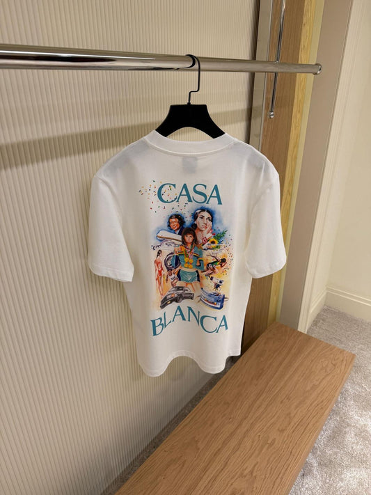 Casablanca White T-Shirt with Retro Illustrated Graphic