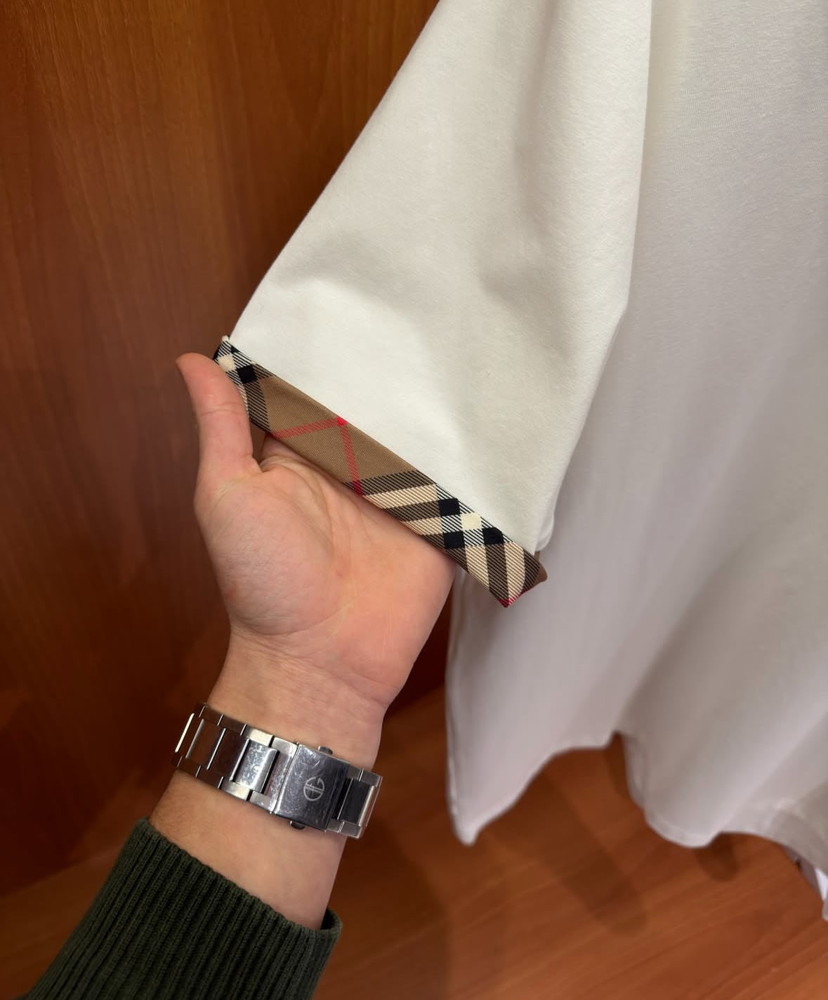 2-Burberry Check Trim White Cotton T-Shirt Luxury Edition - CBLACK