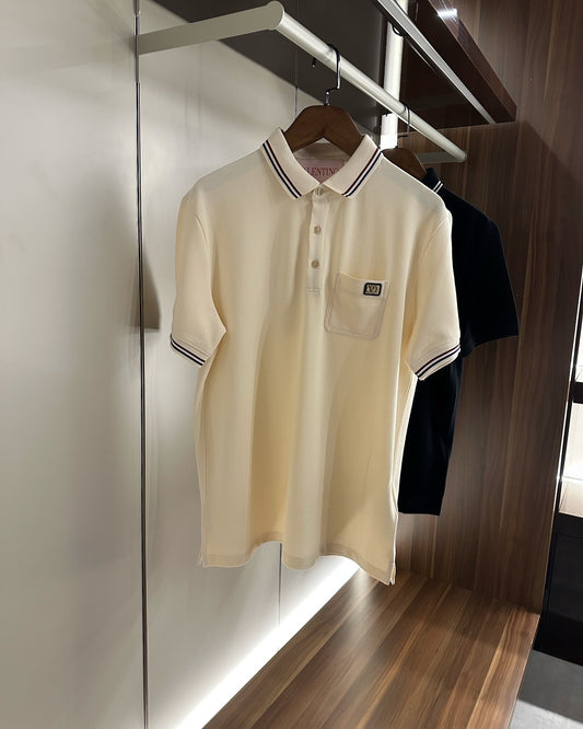 Valentino BeigePolo Shirt with Contrast Collar Trim
