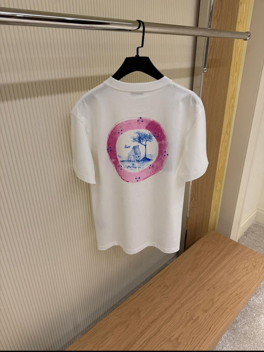 Dior Artistic Sketch Cotton T-Shirt White