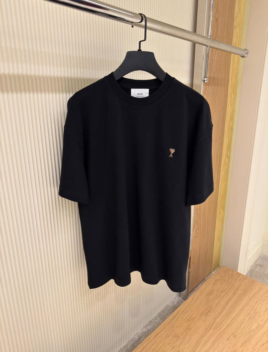 AMI Paris Heart Logo Cotton T-Shirt in Black