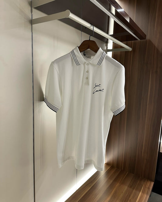 Saint Laurent White Polo Shirt with Embroidered Logo