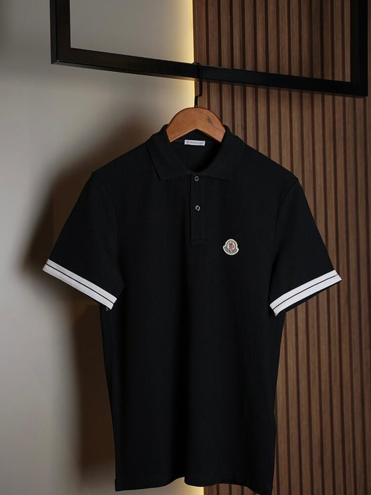 Moncler White Polo Shirt with Contrast Tipped Sleeves