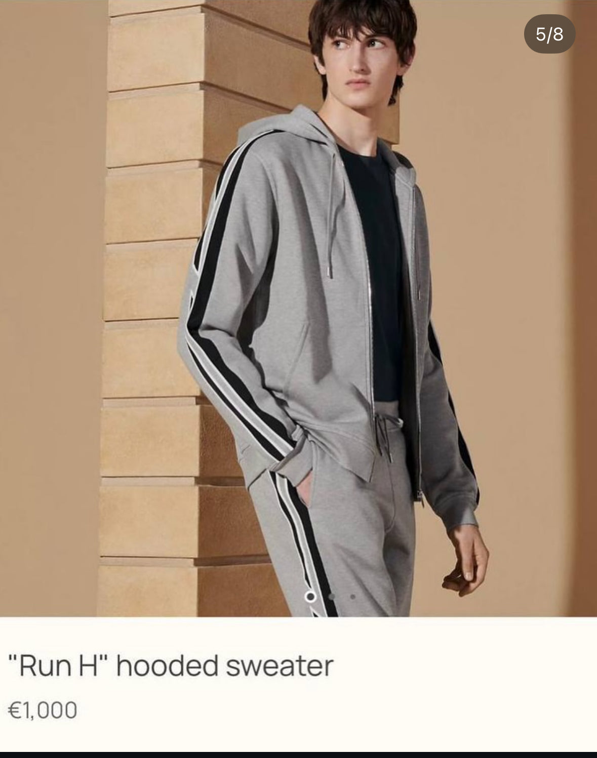 Hermes Sport Stripe Zip Hoodie – Grey - CBLACK