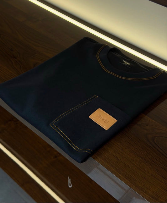 Fendi black Contrast Stitch Pocket T-Shirt – Premium Cotton Crew Neck