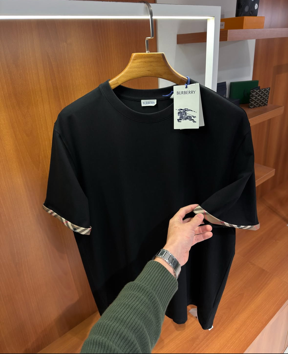 Burberry Check Trim Black Cotton T-Shirt Luxury Edition - CBLACK