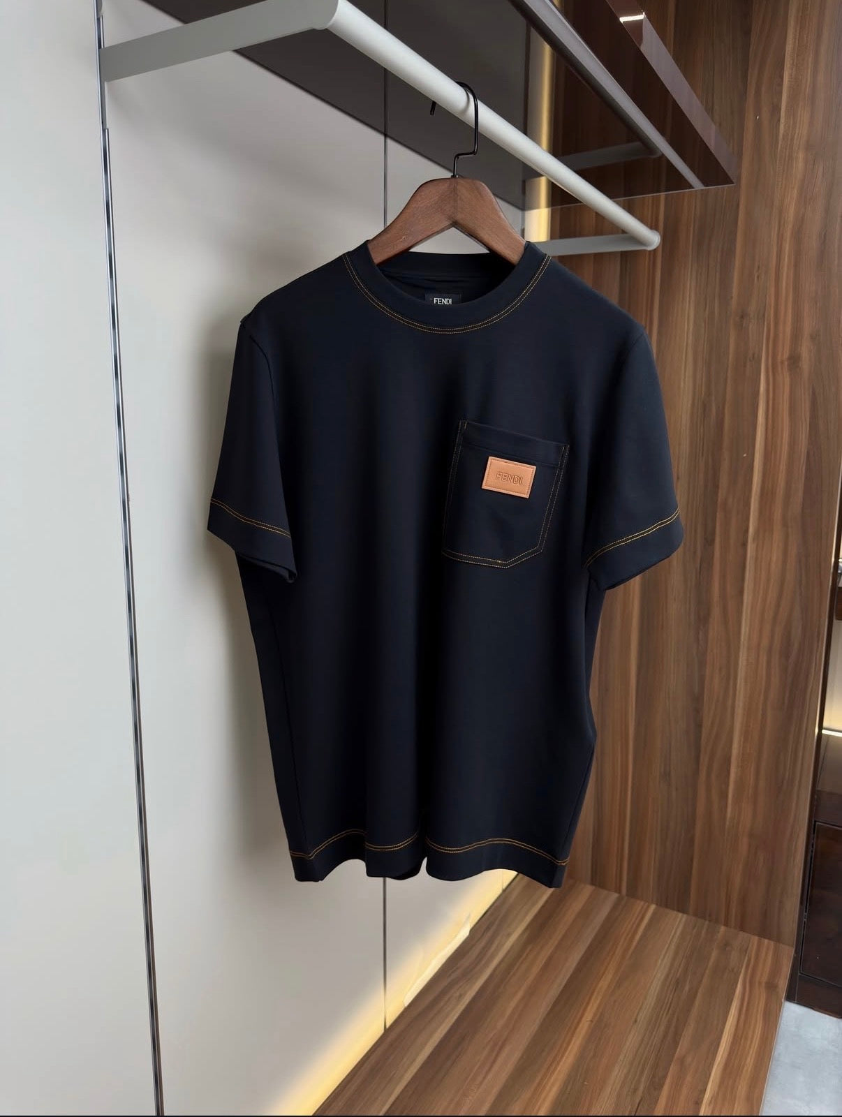 Fendi black Contrast Stitch Pocket T-Shirt – Premium Cotton Crew Neck