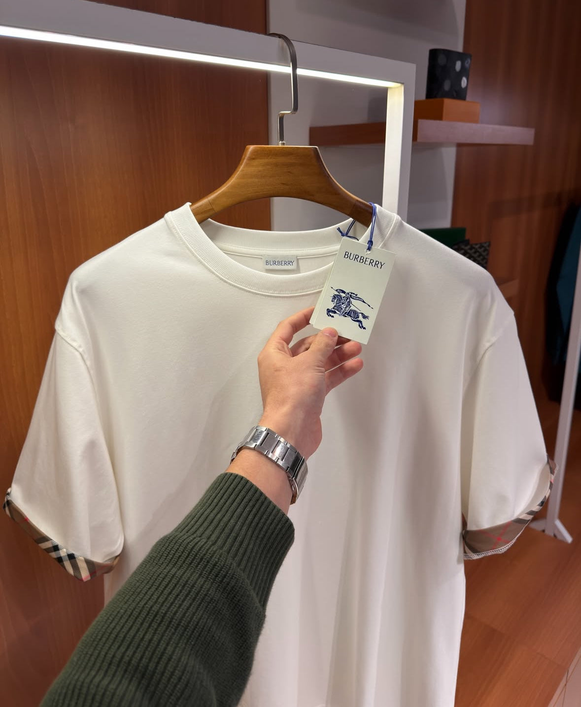2-Burberry Check Trim White Cotton T-Shirt Luxury Edition - CBLACK