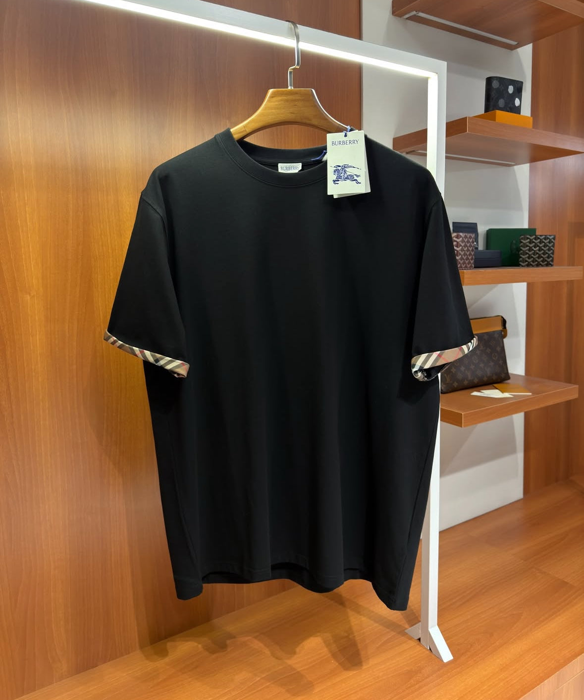 Burberry Check Trim Black Cotton T-Shirt Luxury Edition - CBLACK