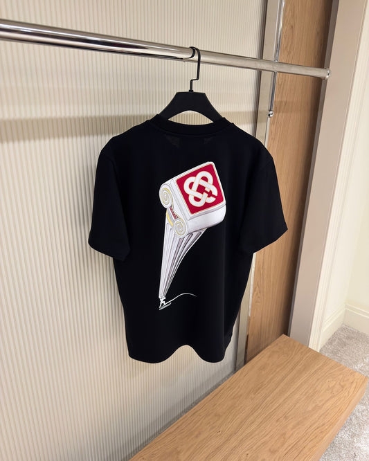 Casablanca Black T-Shirt with Scroll Artwork Graphic