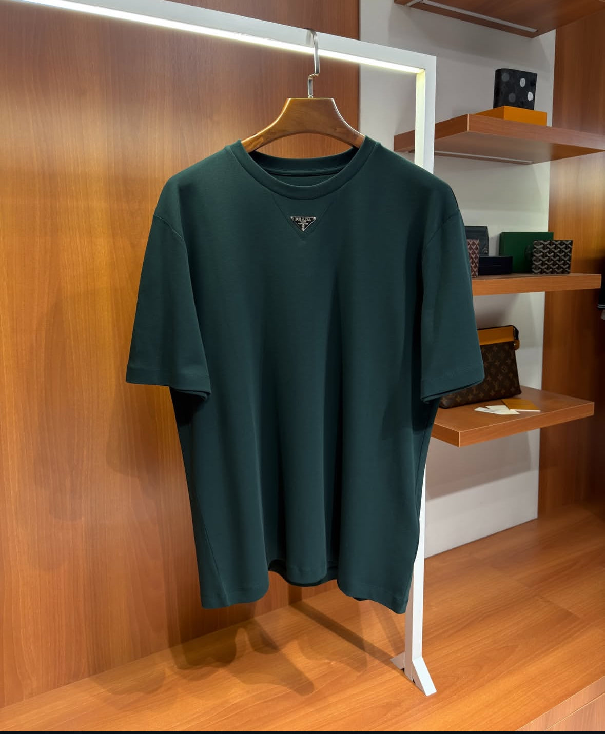 Prada Triangle Logo Mercerized T-Shirt – Dark Green