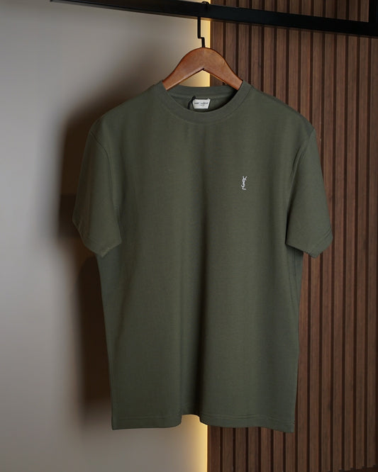 Saint Laurent Khaki Classic Logo T-Shirt