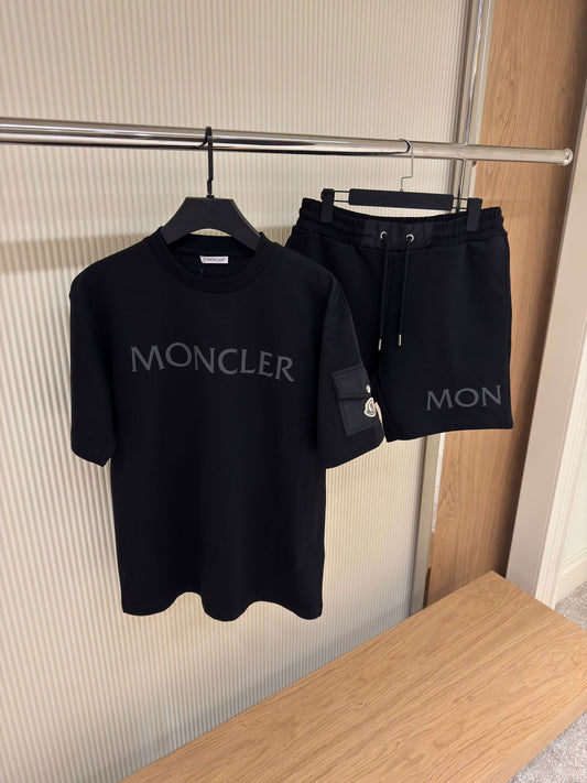 Moncler Black Logo Cotton T-Shirt & Shorts Set