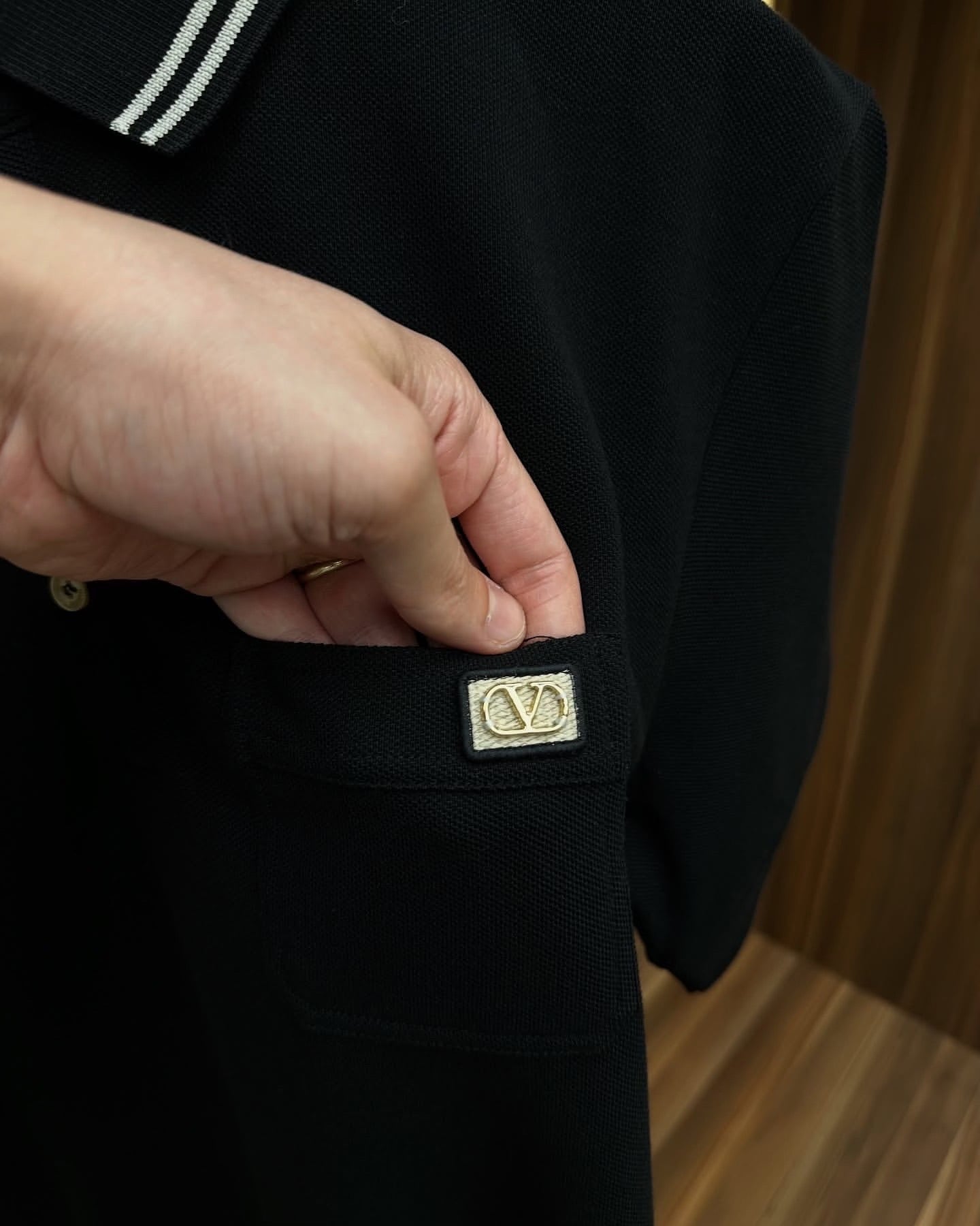Valentino Black Polo Shirt with Contrast Collar Trim