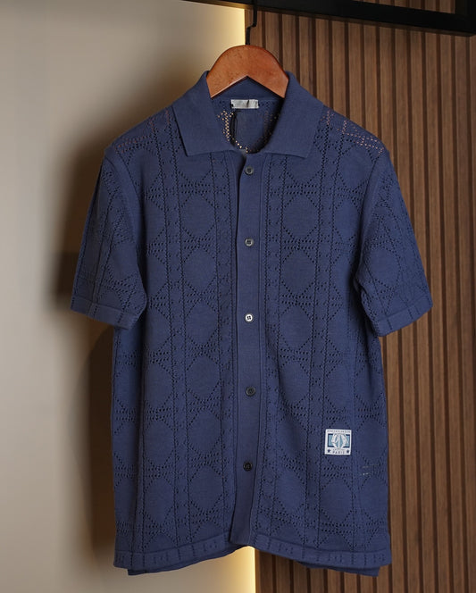 Dior Paris Perforated Sleeve Knit Shirt – Navy