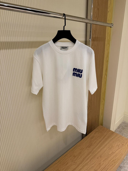 Miu Miu Embroidered Logo T-Shirt White