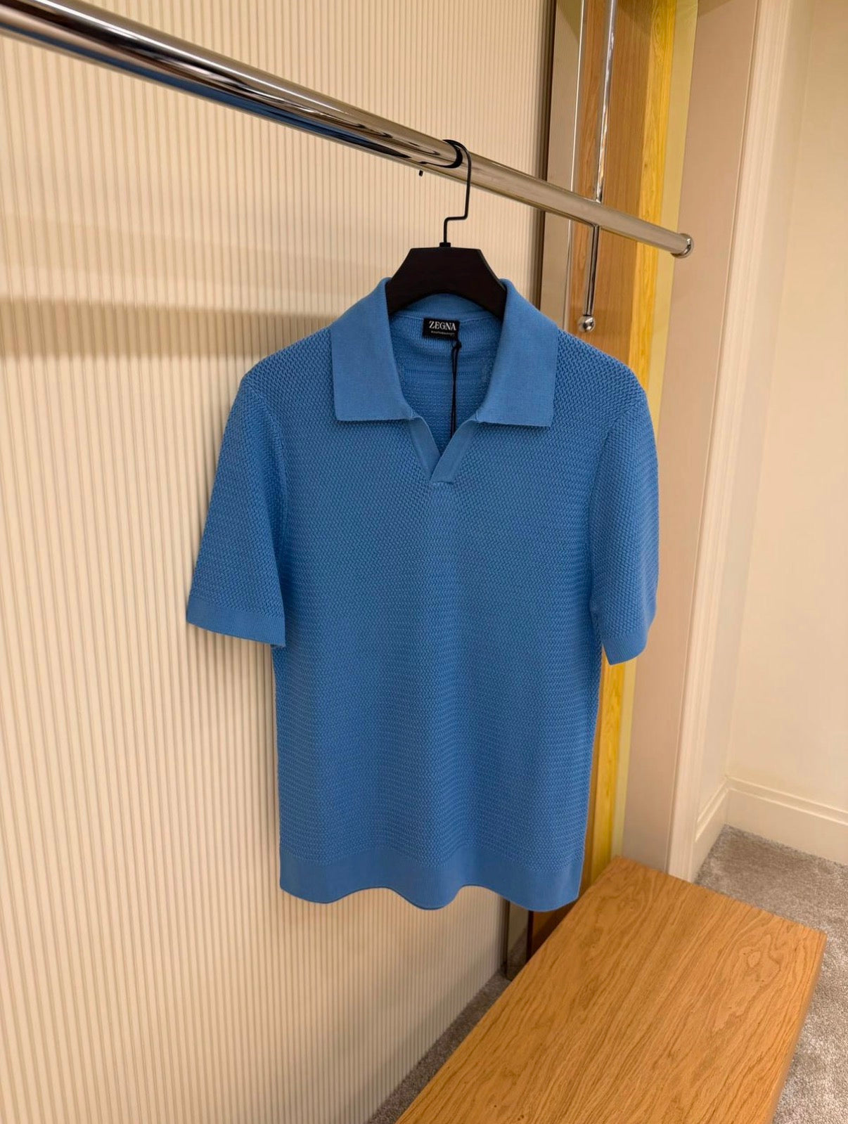 Zegna Textured Knit Polo Shirt – Sky Blue