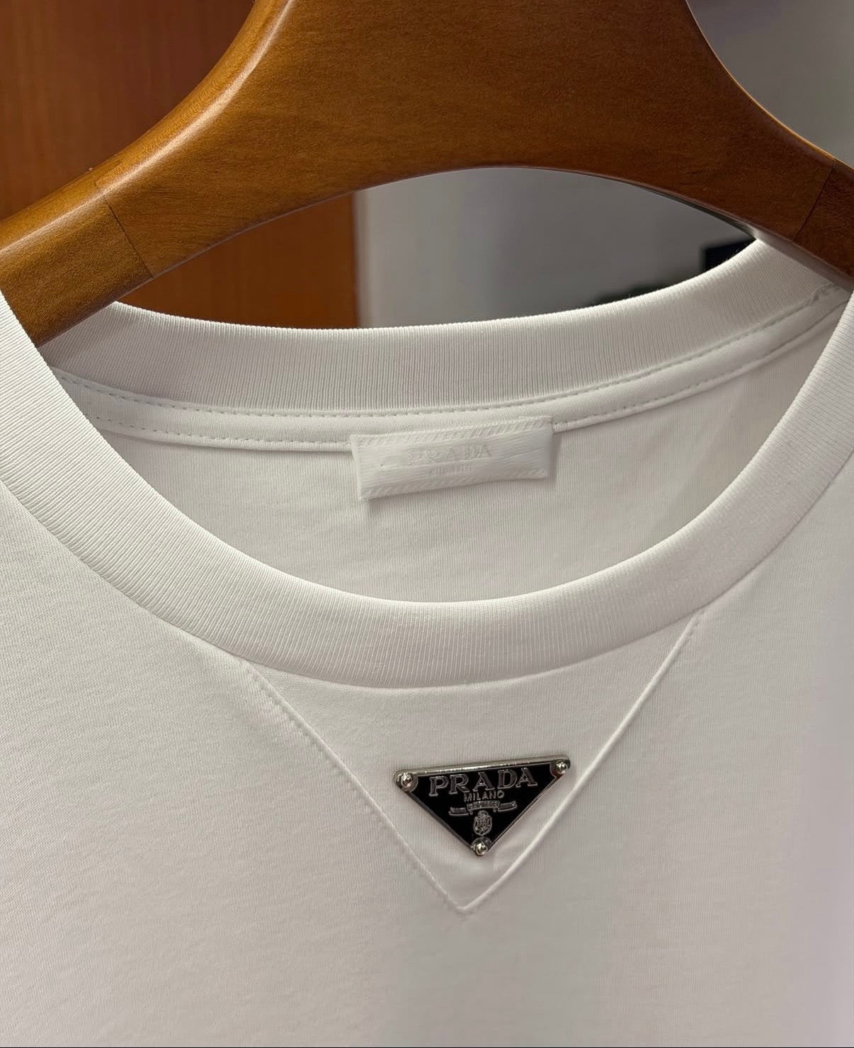 Prada Triangle Logo Mercerized T-Shirt – White