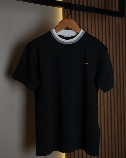 Moncler Black Contrast Collar Logo T-Shirt