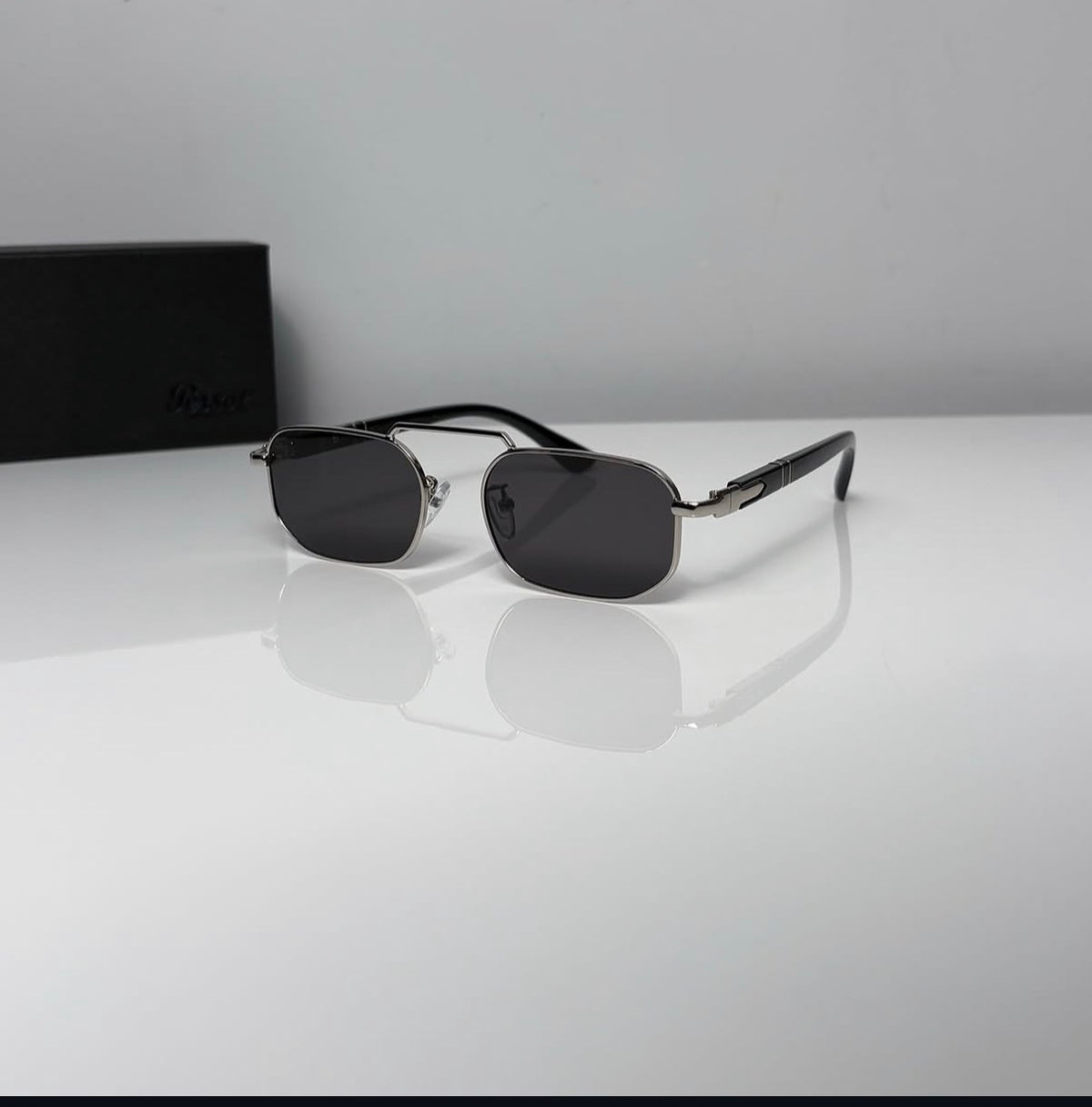 Persol Rectangular Sunglasses Silver & Black