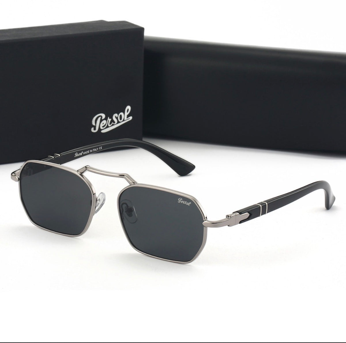Persol Rectangular Sunglasses Silver & Black