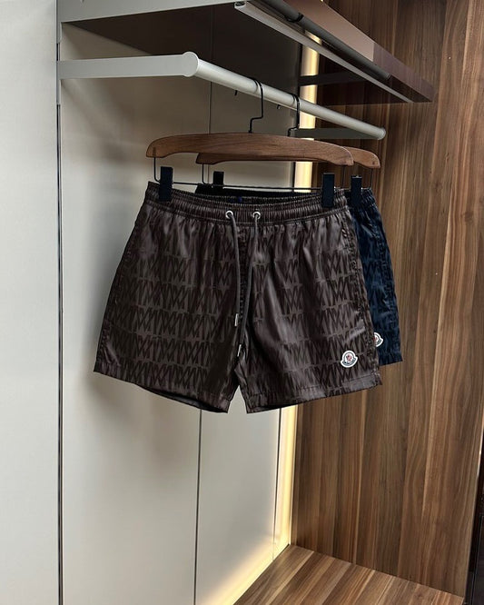 Moncler Brown Patterned Swim Shorts – Logo Patch Detail