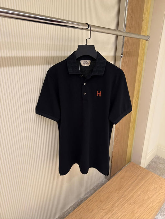 Title: Hermès Black Polo Shirt with Iconic “H” Embroidery