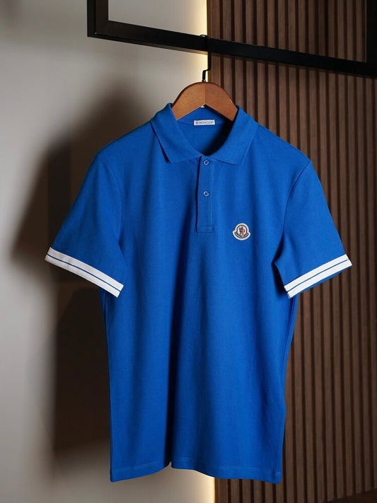 Moncler White Polo Shirt with Contrast Tipped Sleeves
