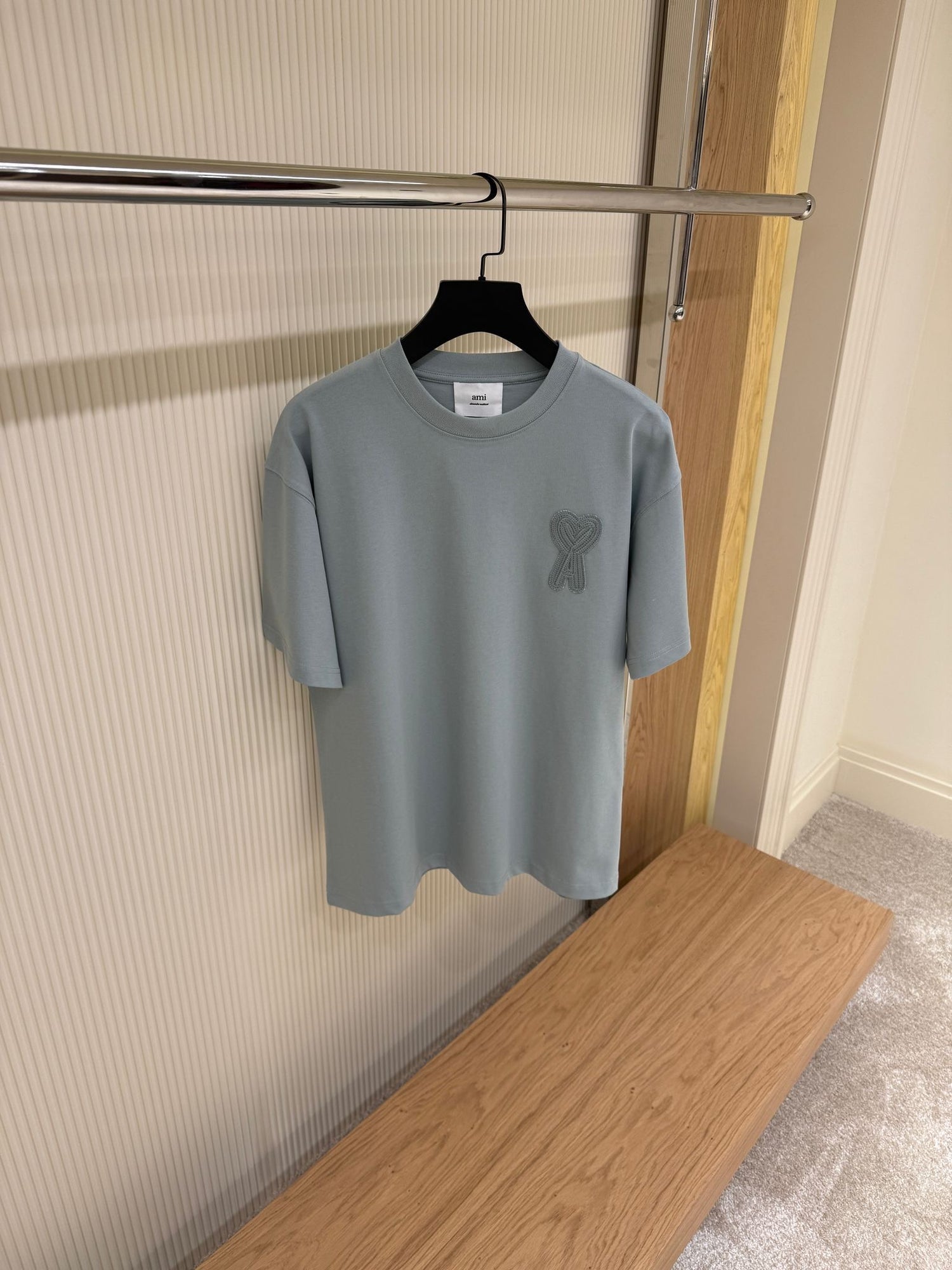 Ami Paris Light Sage Green T-Shirt with Tonal Ami de Coeur Logo
